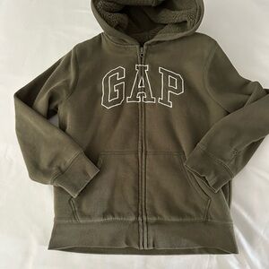GAP Kids Forest Green Zip-Up Sherpa Hoodie Size Large